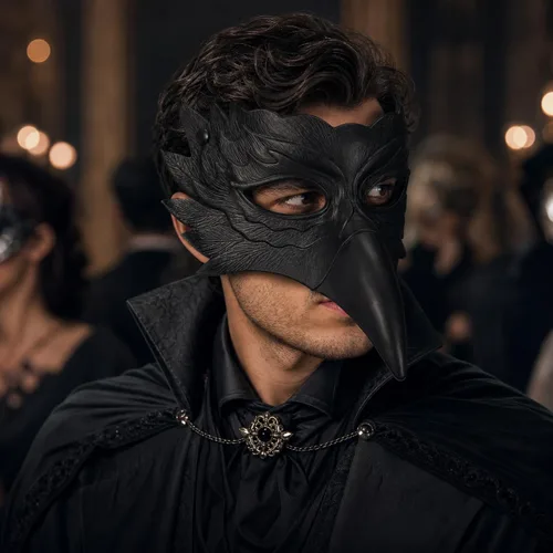 Vista 4 de Máscara de cuervo de águila, máscara de media cara con pico de pájaro negro