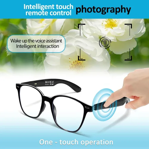 Vista 4 de Lentes Bluetooth inteligentes AI con altavoces de oído abierto y asistente de voz, traducción en tiempo real, lentes de luz anti-azul para negocios