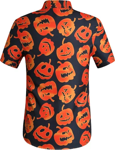 Vista 2 de SSLR - Camisa abotonada, manga corta y diseño de Halloween para hombre