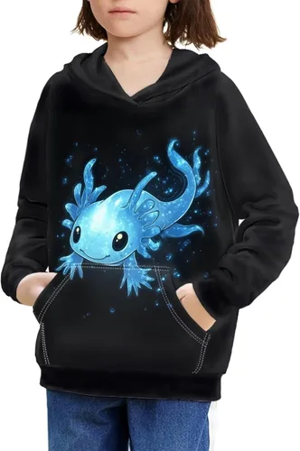 Vista 19 de Ystardream - Sudaderas para niñas adolescentes con bolsillo, sudaderas de manga larga para niños 0 Lindo Axolotl Rosa