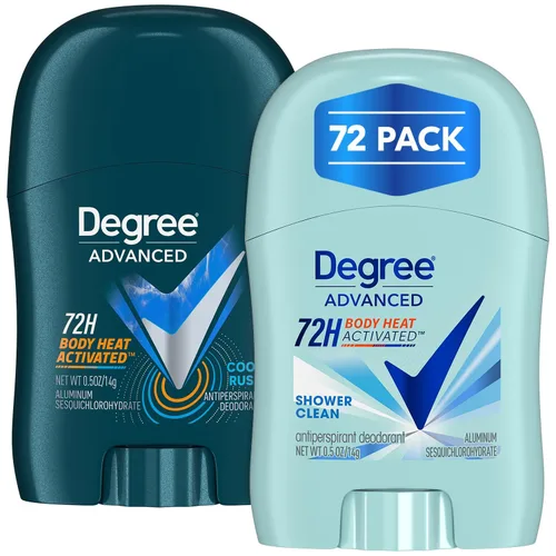 Vista 8 de Degree Travel Desodorante variedad de 24 paquetes (12 Cool Rush + 12 Shower Clean) – Mini antitranspirante activado por calor corporal de 72H, 0.5
