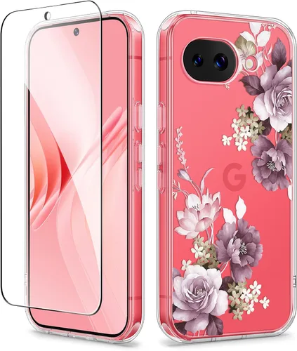 Vista 26 de GVIEWIN Funda para Google Pixel 10a con protector de pantalla, protección contra caídas de grado militar, no amarillenta, transparente, floral