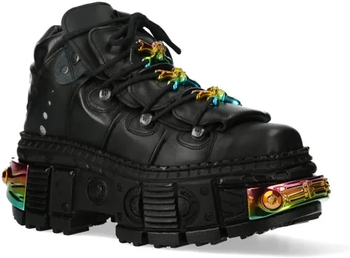Vista 3 de New Rock Botas WALL106-S23 Mujer Metálico Negro Cuero Plataforma Gótica Botas