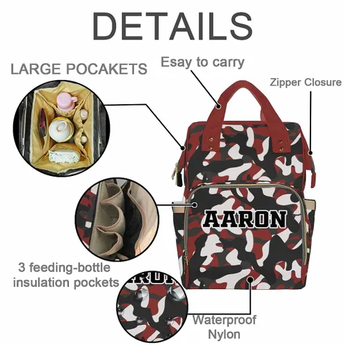 Vista 2 de Bolsa de pañales de camuflaje personalizada para hombres y mujeres, mochila de viaje para bebés, niños y niñas, con nombre personalizado, con nombre