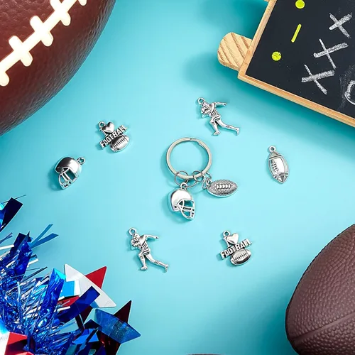 Vista 6 de Blulu Colgantes de fútbol mixtos con cuentas de jugador de fútbol plateado, dijes, colgantes para collar, encantos deportivos, joyería, accesorios