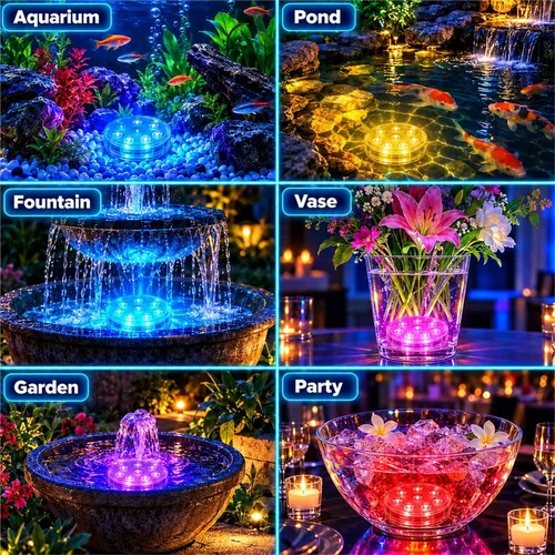 Vista 8 de AquaMiracle Luces LED sumergibles con mando a distancia, impermeables, operadas por batería, luces multicolor que cambian de color para jacuzzi