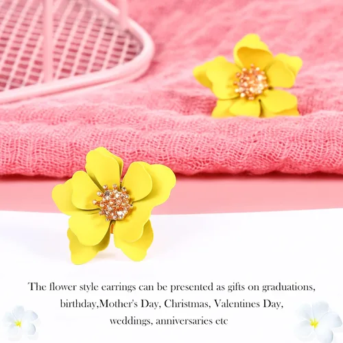 Vista 3 de 7 pares de aretes de flores estilo playa boho para mujer, aretes con forma de margarita con brote dorado