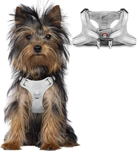 Vista 13 de Arnés para perro, arnés reflectante ajustable sin tirones, transpirable suave para perros pequeños y medianos, gatos, negro, XXS