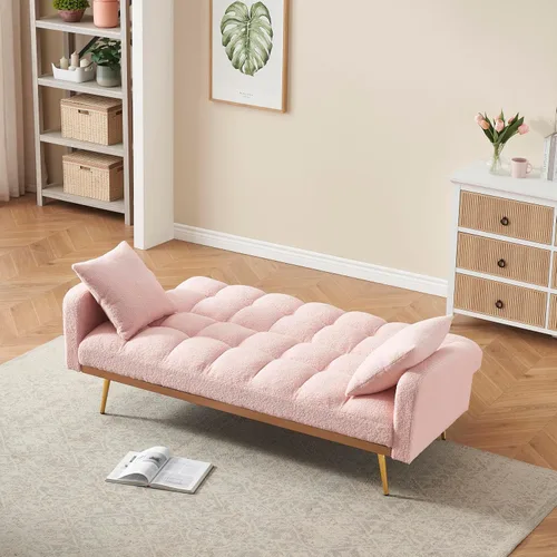 Vista 4 de Sofá biplaza convertible tipo futón reversible, sofá biplaza plegable, cama de invitados tapizada con forro polar tapizado, sofá cama convertible