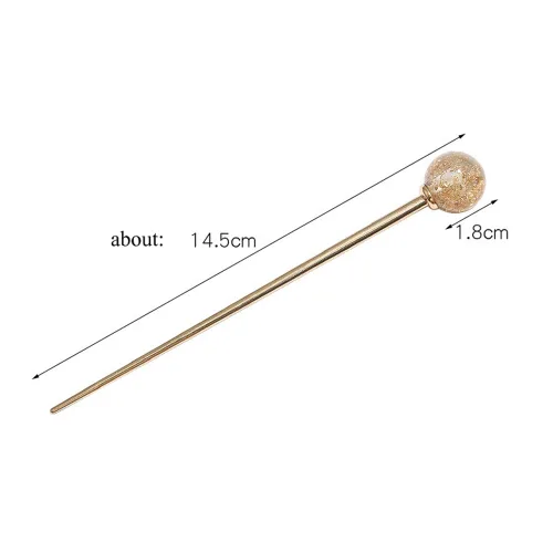 Vista 5 de 2 piezas simples y elegantes de bola redonda de metal para el cabello, tenedor de moño, forma de piruleta, palillos decorativos, joyería
