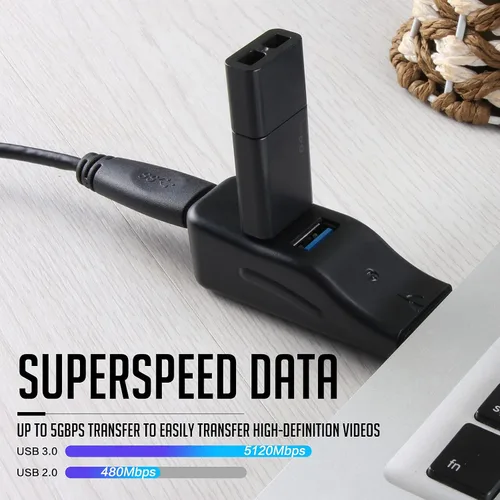 Vista 3 de VCOM Hub USB 3.0 para portátil, divisor USB de datos portátil de 4 puertos, mini USB A Port Expander, transferencia rápida de datos de 5 Gbps