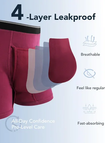 Vista 23 de Ropa interior lavable para incontinencia para hombre, calzoncillos bóxer de algodón, 3.4 fl oz de absorción, ropa interior a prueba de fugas