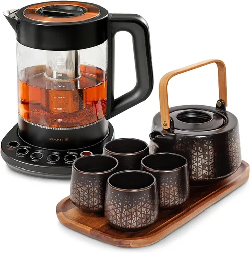 Vista 13 de Vianté - Tetera eléctrica con infusor para hojas sueltas. Elaborador de té caliente con control de temperatura y apagado automático. Tetera