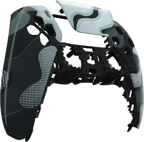 Vista 4 de eXtremeRate Carcasa frontal de camuflaje negro y blanco compatible con el controlador PS5 carcasa de repuesto para bricolaje cubierta táctil