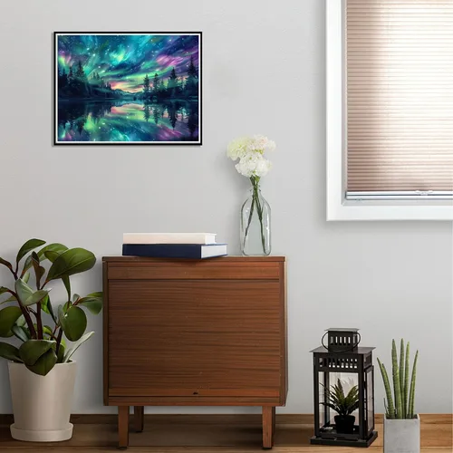 Vista 3 de Hutarosl Pintura por números para adultos, lienzo Aurora por números para adultos, pintura de cielo estrellado por números para adultos, kits