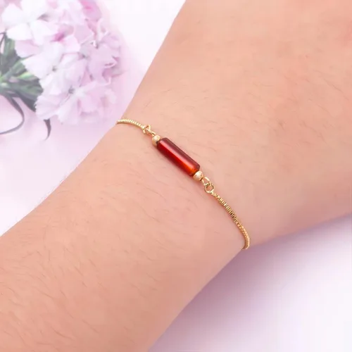 Vista 4 de Pulsera de cornalina cruda, pulsera ajustable, cristal, pulsera ajustable de oro