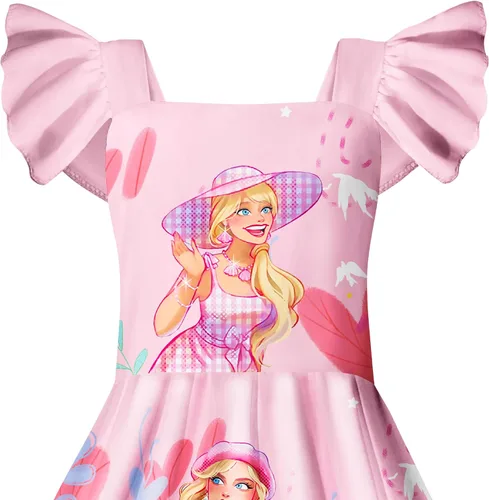 Vista 2 de WEYCIP Vestido para niñas pequeñas, lindo vestido de película con mangas con vuelo, vestido casual para jugar en casa, regalo de fiesta de cumpleaños