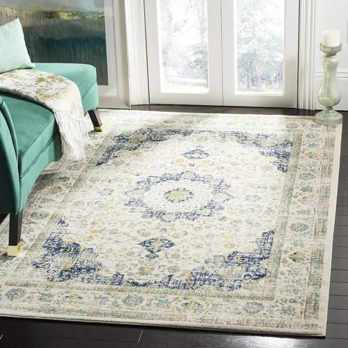 Vista 22 de SAFAVIEH Evoke Collection EVK220B Medallón oriental shabby chic de 2'2" x 4', color gris/dorado, no desprende pelusa, alfombra de acento para sala