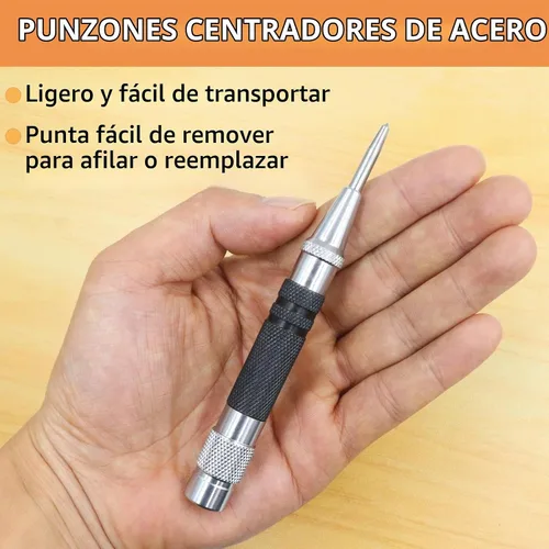 Vista 4 de Punzón central automático de 2 piezas, perforador central con resorte de 5 pulgadas con herramienta de perforación ajustable para metal, madera