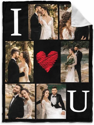 Vista 35 de InterestPrint Manta de fotos personalizada para pareja, novio, novia, manta personalizada de 6 fotos, manta personalizada de aniversario y boda