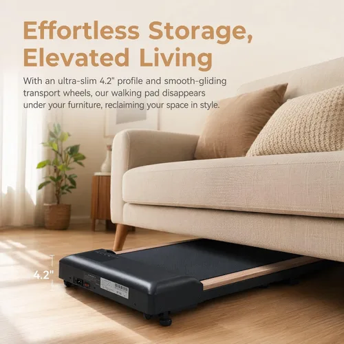Vista 3 de Walking Pad Under Desk, 2.5HP Walking Treadmill for Home Office, 225lbs Wooden