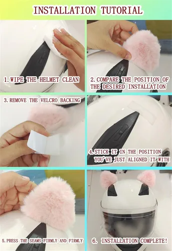 Vista 4 de 2 piezas de decoración de arco para casco autoadhesiva, accesorios para casco de felpa con orejas de gato para motocicleta, decoración para esquí