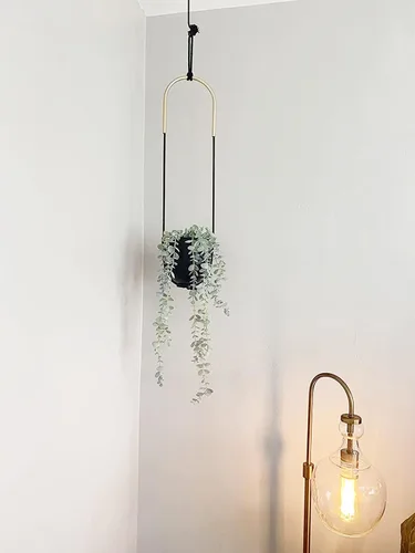 Vista 6 de Maceta colgante de metal para plantas de interior y exterior, soporte para plantas colgantes de pared y techo, para plantas suculentas, helechos