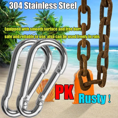 Vista 4 de Mosquetón de acero inoxidable 304 de 6 piezas para llaves Swing Set Camping Pesca Senderismo Viajes