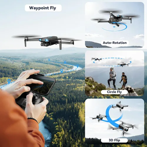 Vista 3 de Dron con cámara para niños 1080P HD FPV, cuadricóptero con motor sin escobillas para adultos y principiantes, vuelo por waypoint, voltereta 360°