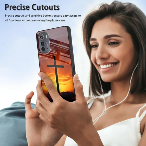 Vista 3 de Funda para Motorola Moto Edge 2022, cubierta trasera de vidrio templado con protector de pantalla, funda protectora a prueba de golpes para Motorola