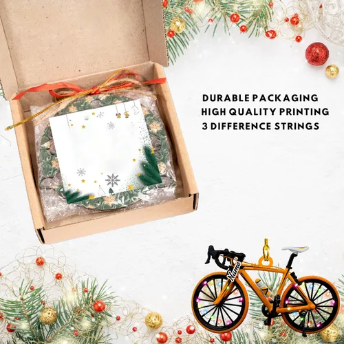 Vista 4 de Adorno personalizado para ciclismo de montaña, nombre personalizado y adorno para árbol de Navidad del año 2025, regalos de ciclista de montaña