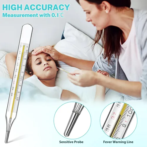 Vista 2 de MAGICLULU 3 unidades de temperatura oral de vidrio para adultos y niños, indicador preciso de fiebre de las axilas de doble escala ℃ y ℉ con funda