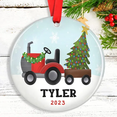 Vista 3 de Adornos de Navidad personalizados para camión volquete, adorno personalizado para bebé, adornos para árbol de Navidad para niños, adornos de camión