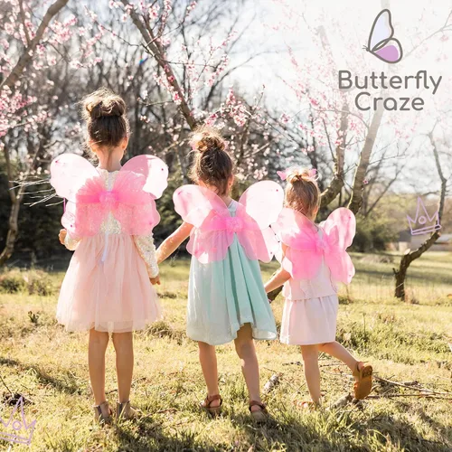 Vista 8 de Butterfly Craze Alas de hadas para niñas con varitas y diademas – Paquete de 6, disfraces y disfraz para niños de 3 años en adelante, estos