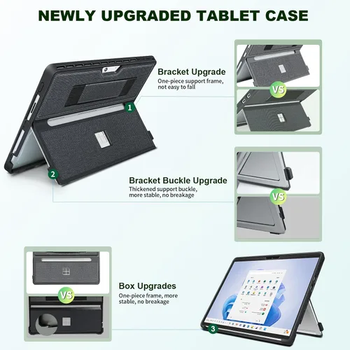 Vista 4 de Funda para Microsoft Surface Pro 11/10/9/8 de 13 pulgadas, con cubierta de stent y correa de mano, todo en uno a prueba de golpes, funda resistente