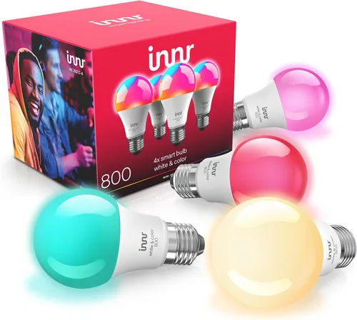 Vista 16 de innr - Bombilla inteligente Zigbee A19, funciona con Hue*, Alexa, SmartThings (se requiere hub), luz blanca y de color, bombilla LED E26, bombilla