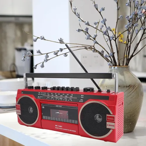 Vista 6 de Tangxi Boombox reproductor de casete retro, reproductor de cassette radio AM/FM/SW, conversión USB MP3, altavoces estéreo integrados, para viajes