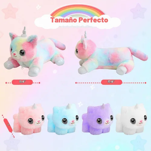 Vista 2 de SQEQE Gato Unicornio de Peluche Mamá Gato Unicornio con 4 Lindos Gatitos Bebé - Regalos de Cumpleaños de Peluche para Niños y Niñas Caticornio