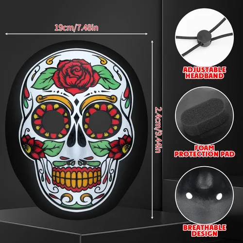 Vista 3 de Meetory Máscara LED de Halloween del Día de los Muertos con diadema