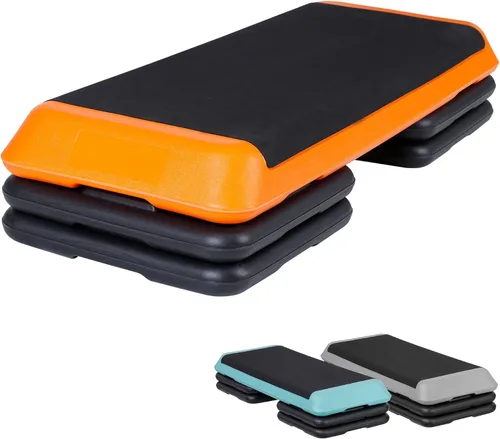 Vista 9 de Escalón aeróbico ajustable para entrenamiento, plataforma de ejercicios con 4 elevadores, superficie antideslizante para entrenamiento de gimnasio