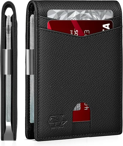 Vista 18 de Zitahli - Carteras delgadas con clip para dinero para hombre, tarjetero minimalista, de cuero, plegable, con bloqueo RFID, cartera de bolsillo
