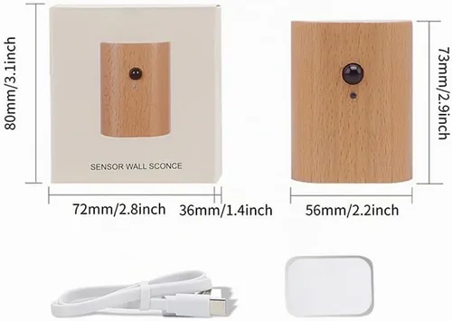 Vista 9 de LANDGOO Luz nocturna de madera de fresno blanco con sensor de movimiento inteligente - Luz de escalera recargable de 2700K LED para dormitorio