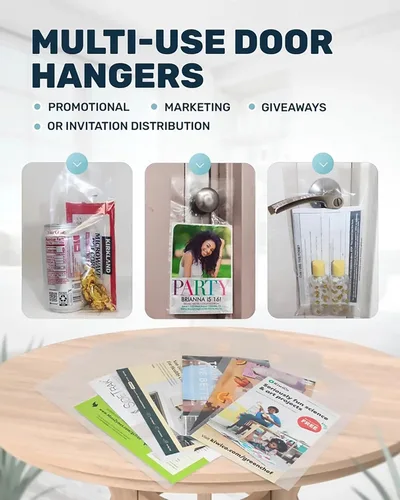 Vista 5 de Paquete de 100 bolsas de plástico para colgar puertas, 6 x 12 pulgadas Transparente