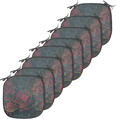 Vista 117 de Ambesonne Cojín de asiento para silla de flores, detalles florales con hojas y remolinos, estampado artístico romántico y vívido y vibrante