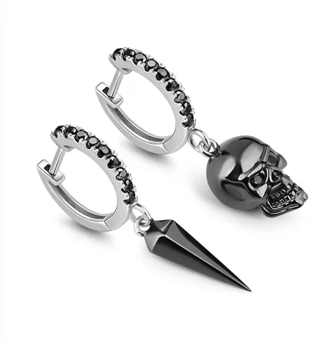 Vista 6 de Gnoce Juego de aretes de calavera y punzón de plata de ley chapada en negro Skull Love con circonita cúbica negra joyería de regalo para mujeres