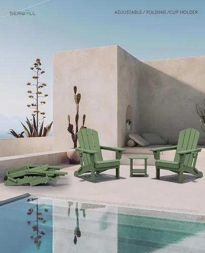 Vista 2 de SERWALL Silla Adirondack plegable ajustable, silla Adirondack reclinable con 3 posiciones reclinables, HDPE para todo tipo de clima, Adirondack