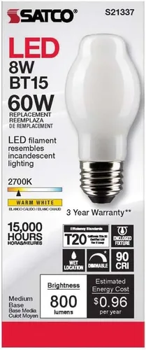 Vista 4 de Satco 6Pk 8w BT15 LED 2700K base media blanca regulable - 60w equiv
