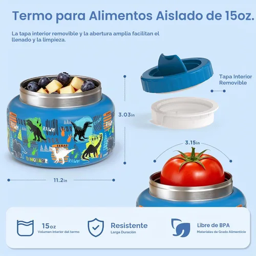 Vista 2 de MAISON HUIS Tarro térmico de sopa de 15 onzas de boca ancha aislado al vacío de acero inoxidable, a prueba de fugas, para alimentos calientes