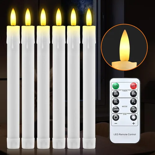 Vista 9 de RaceGT Paquete de 6 velas cónicas sin llama, velas de ventana cónicas a pilas con temporizador remoto, candelabros LED parpadeantes sin llama