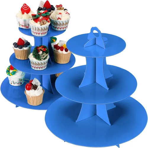 Vista 13 de YLDW Soporte para Cupcakes de 3 Niveles, Soporte para Pastel, Torre de Soporte para Cupcakes DIY Escalonada para Exhibiciones de Mesa de Postres
